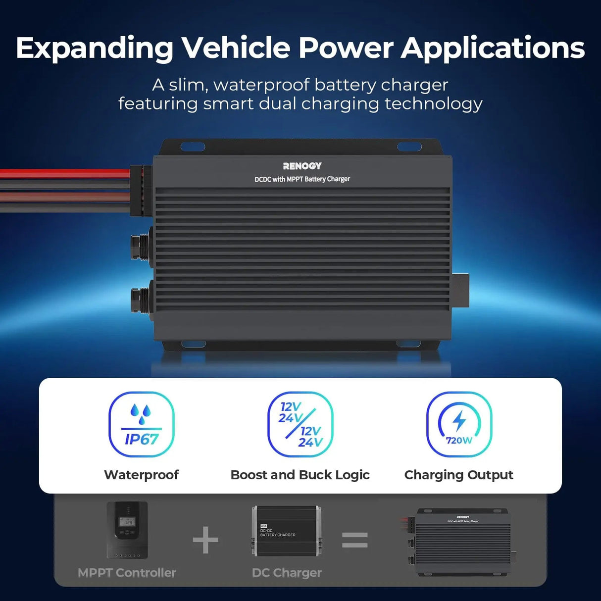 12V/24V IP67 50A DC-DC Battery Charger with MPPT