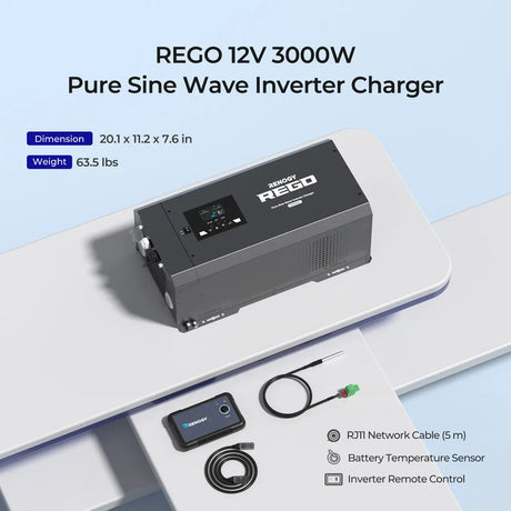 REGO 12V 3000W Pure Sine Wave Inverter Charger w/ LCD Display