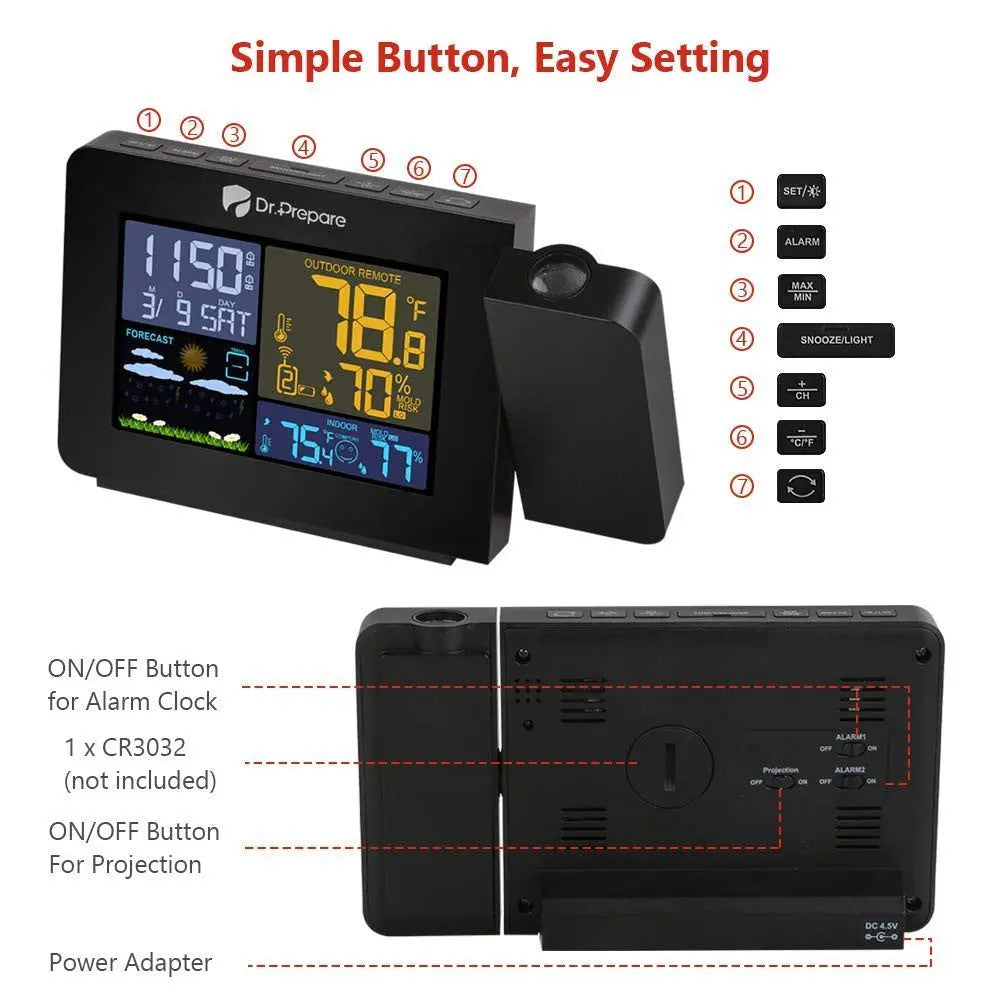 Dr. Prepare Projection Alarm Clock 002 DPWS-OUT-002-US