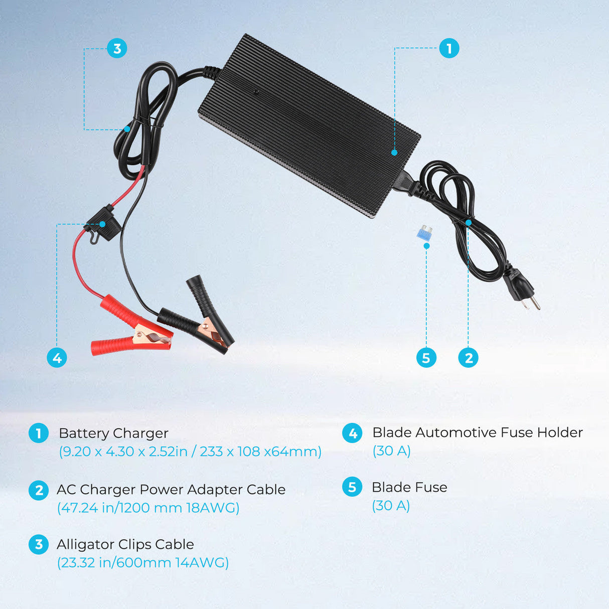 12V 20A/24V 10A AC-to-DC LFP Portable Battery Charger