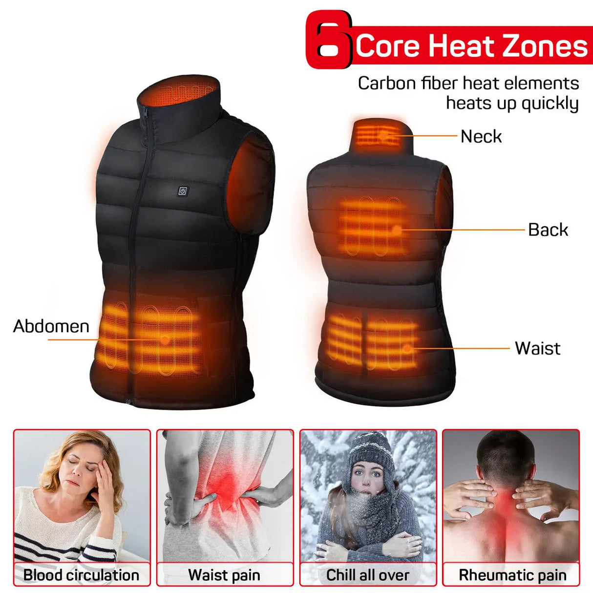 Dr.Prepare Unisex Heated Vest - 6 Heating Zones & Plus Size