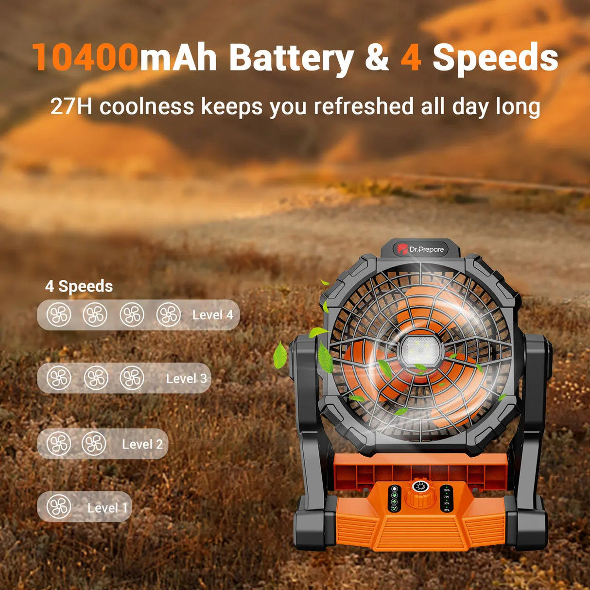 Dr.Prepare X25 Portable Camping Fan with LED Light