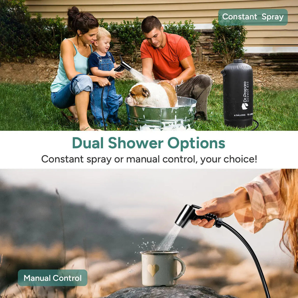 Dr.Prepare 15L Portable Camping Shower Kit with Foot Pump