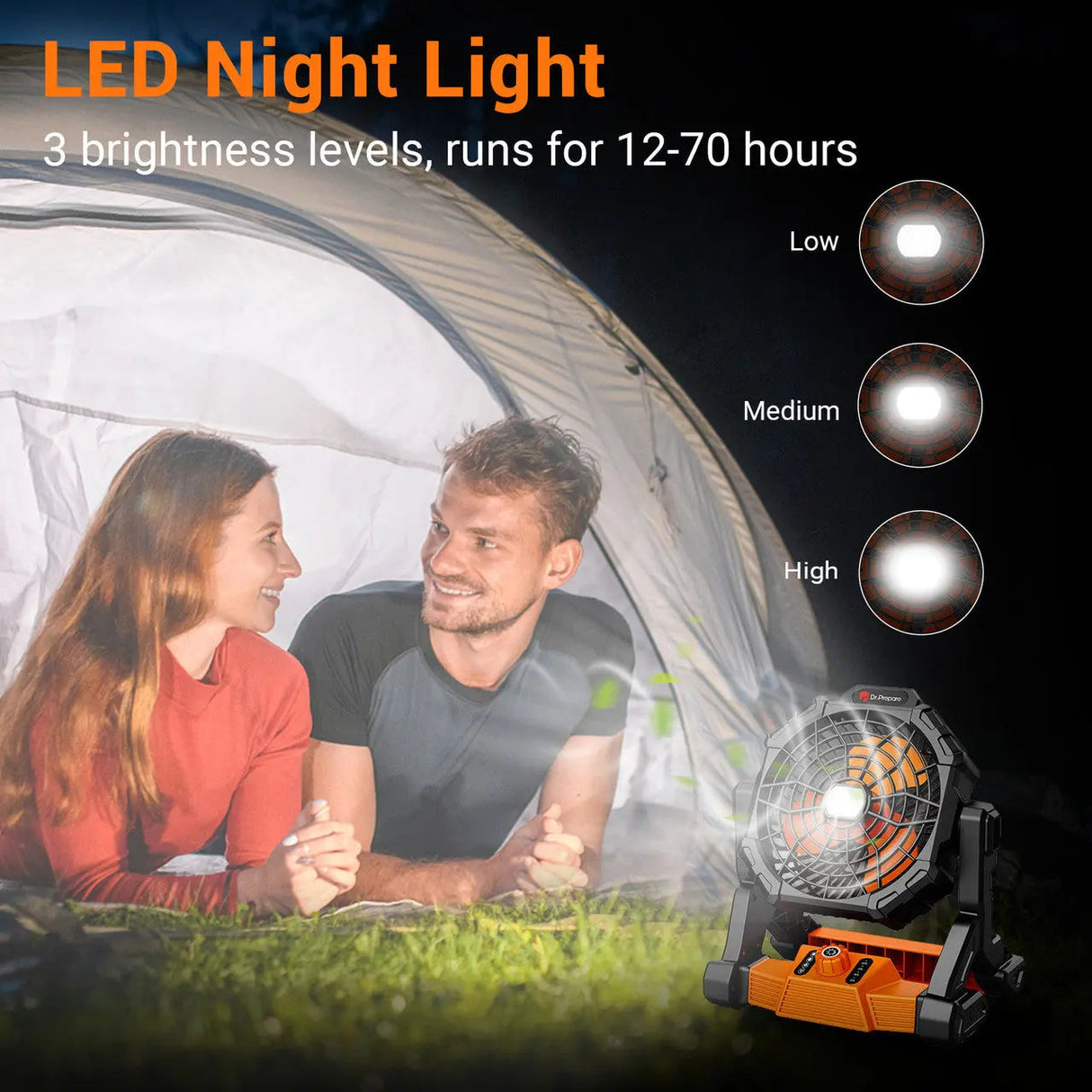 Dr.Prepare X35 Portable Camping Fan with LED Light