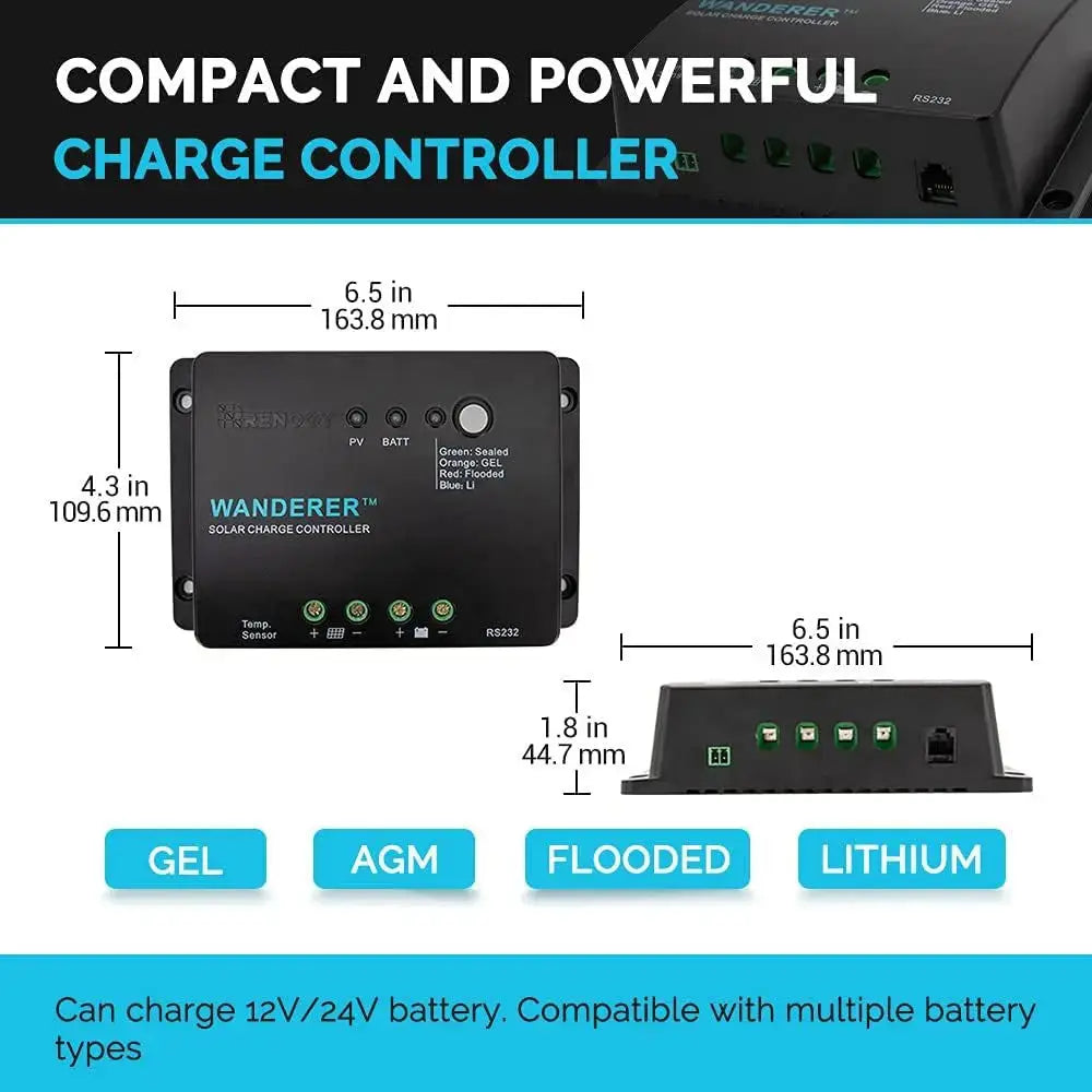 100 Watt 12 Volt Solar Bundle Kit 30A Controller