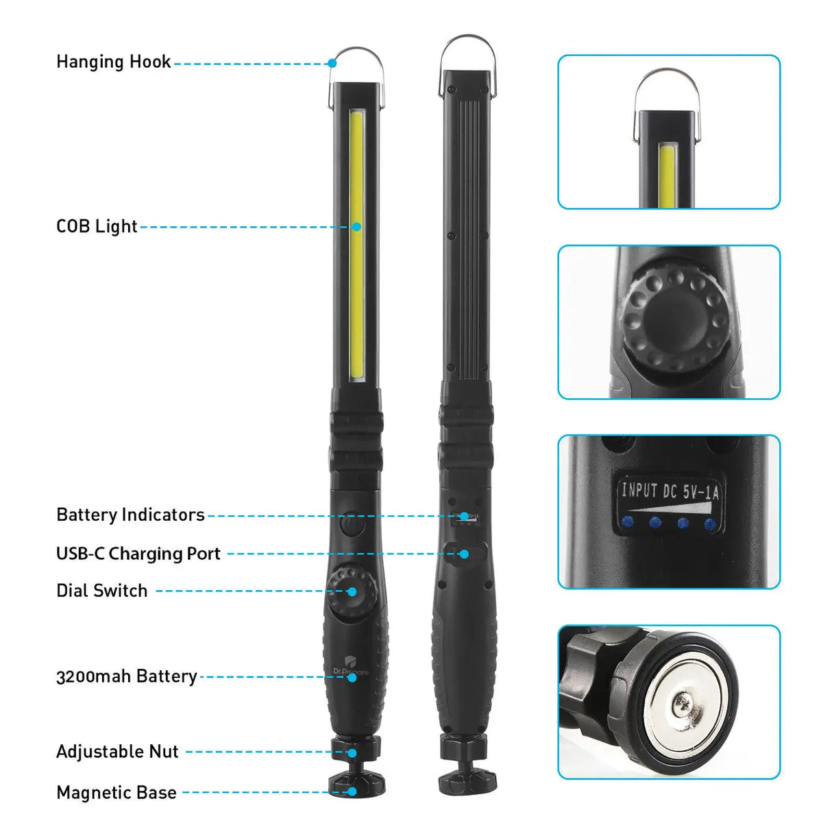 Dr. Prepare 700-lumens 3200mAh Foldable Rechargeable LED Work Light