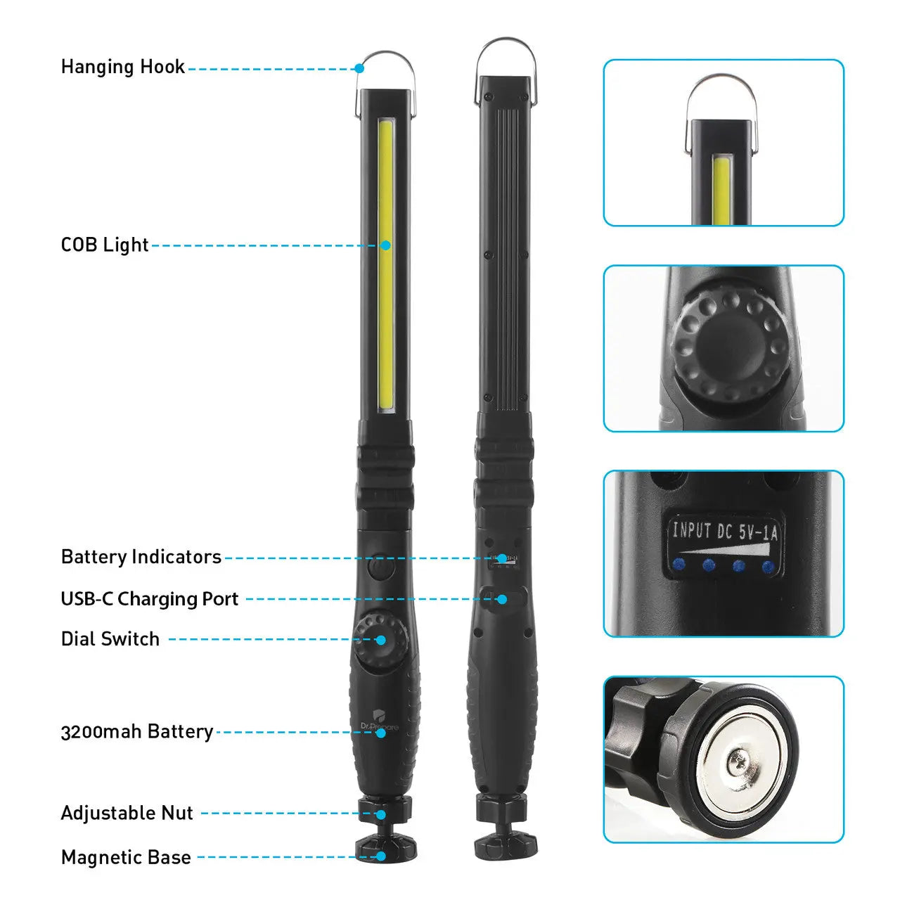 Dr. Prepare 700-lumens 3200mAh Foldable Rechargeable LED Work Light