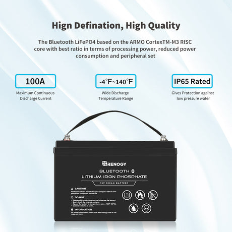 Refurbished 12V 100Ah Lithium Iron Phosphate Battery w/ Bluetooth
