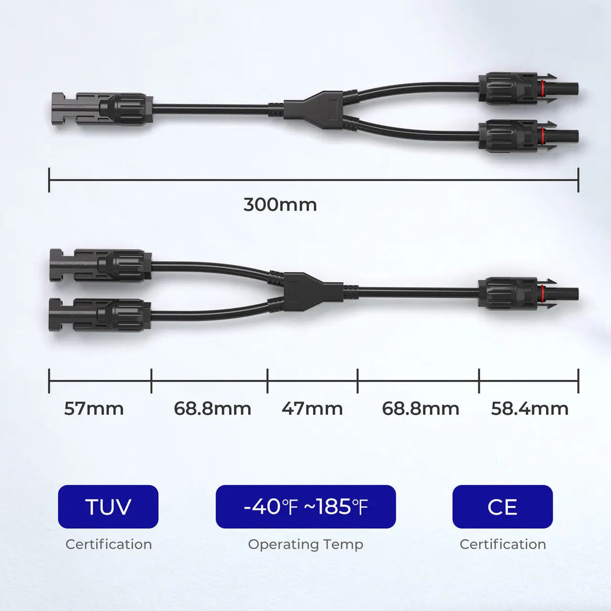 Solar Connectors Y Branch Parallel Adapter Cable MMF+FFM Pair